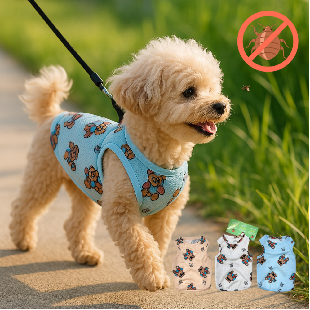 쿨튜브 곰돌이 메쉬 안티버그 진드기 해충방지 산책 반려동물 강아지 고양이 쿨링 여름 옷