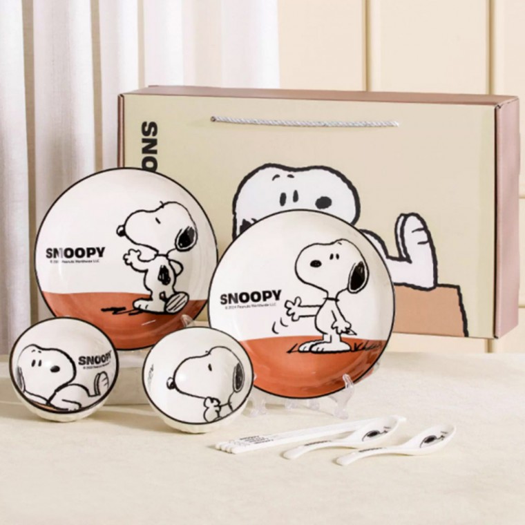 스누피 세라믹 그릇 2인용 선물세트 도자기 공기 접시 숟가락 젓가락 집들이 명절 결혼 선물